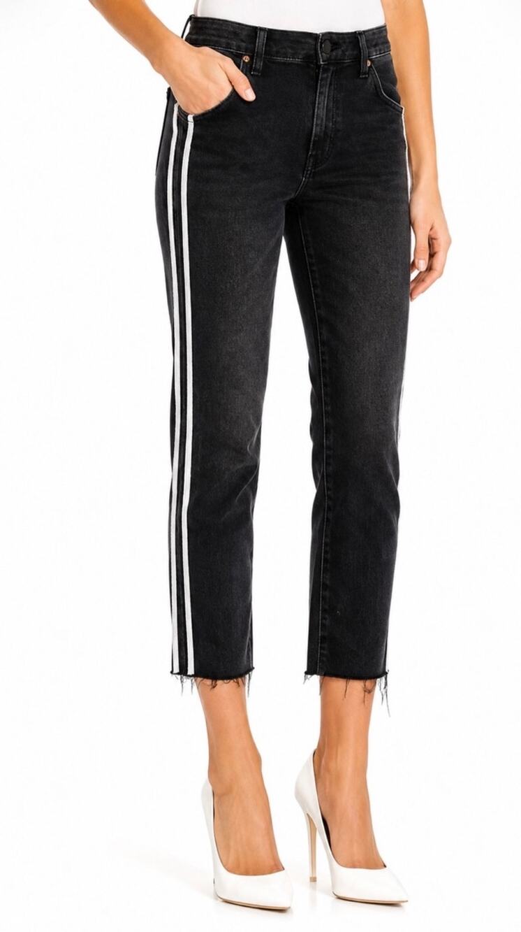 MOTHER The Shaker Prep Fray Jeans Size 30 Dear Mr Black Racer Stripe Cropped